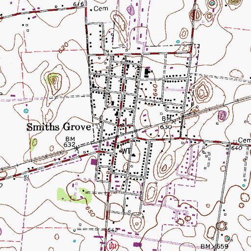 Topographic Map of Smiths Grove, KY