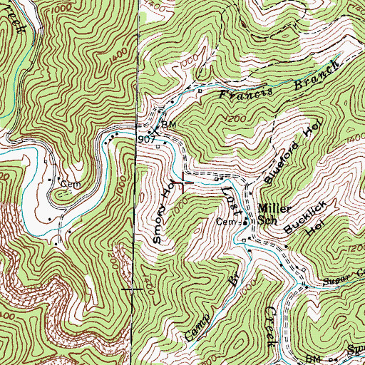 Topographic Map of Smoky Hollow, KY