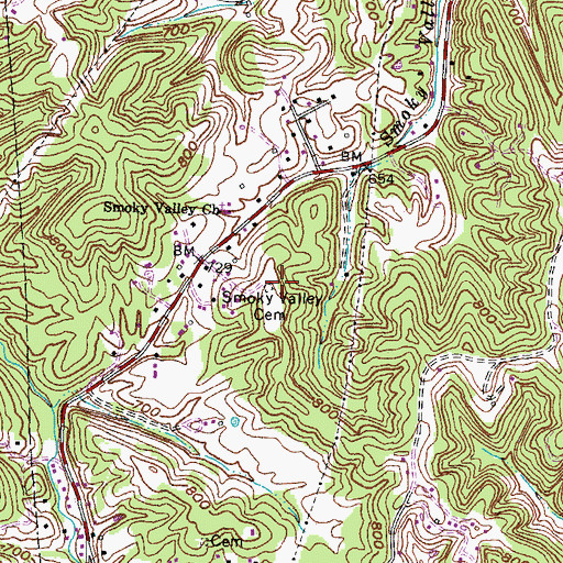 Topographic Map of Smoky Valley Cemetery, KY