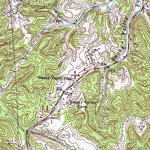 Topographic Map of Smoky Valley Church, KY
