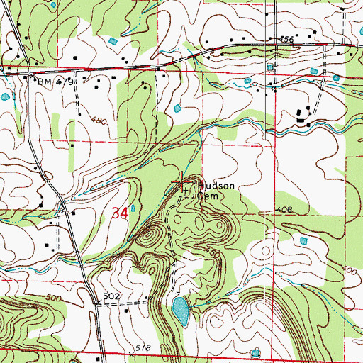 Topographic Map of Hudson Cemetery, AR