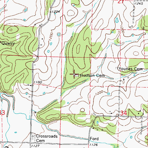 Topographic Map of Hudson Cemetery, AR