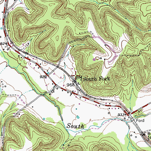 Topographic Map of South Fork, KY