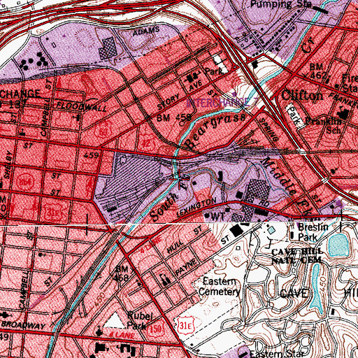 Topographic Map of South Fork Beargrass Creek, KY