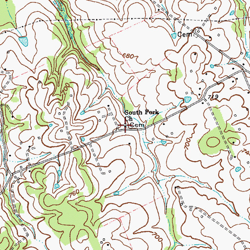 Topographic Map of South Fork Church, KY