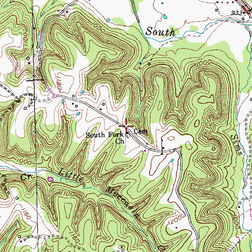 Topographic Map of South Fork Church, KY