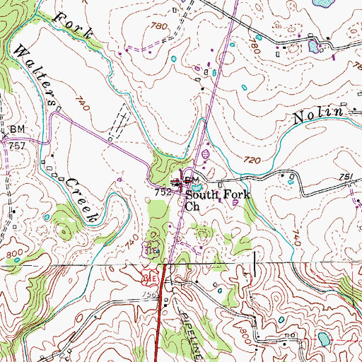 Topographic Map of South Fork Church, KY