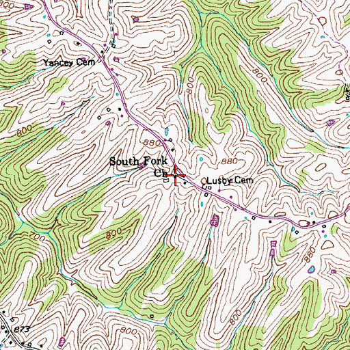 Topographic Map of South Fork Church, KY
