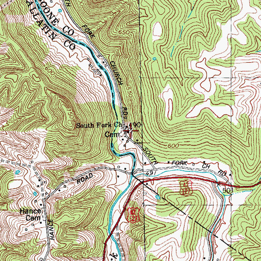 Topographic Map of South Fork Church, KY