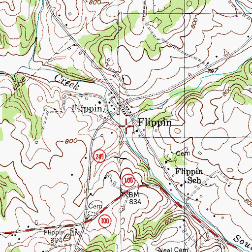 Topographic Map of South Fork Indian Creek, KY