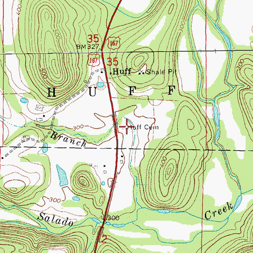 Topographic Map of Huff Cemetery, AR