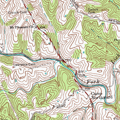 Topographic Map of South Fork Lick Creek Branch, KY