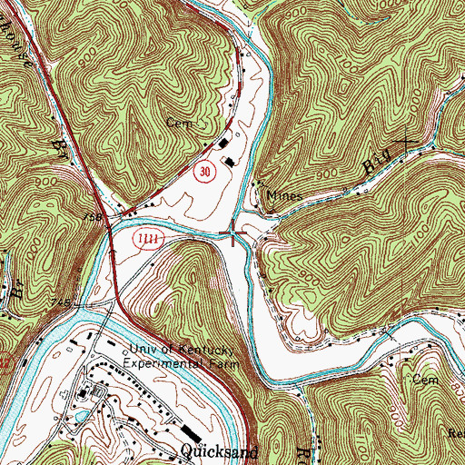 Topographic Map of South Fork Quicksand Creek, KY