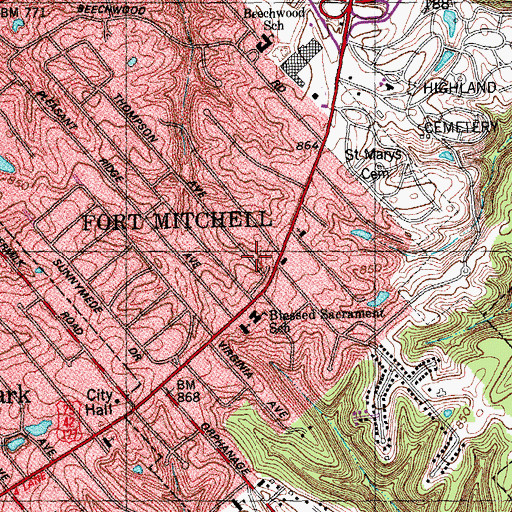 Topographic Map of South Fort Mitchell, KY