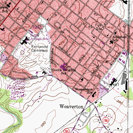 Topographic Map of South Heights School, KY