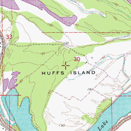 Topographic Map of Huffs Island, AR