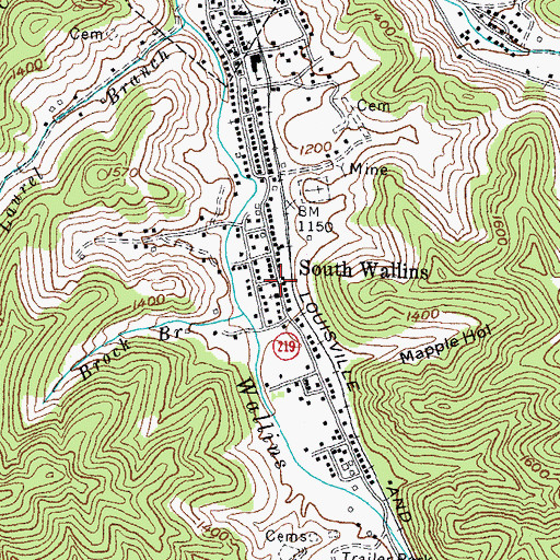 Topographic Map of South Wallins, KY