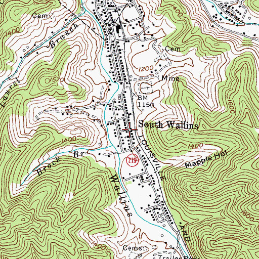 Topographic Map of South Wallins, KY