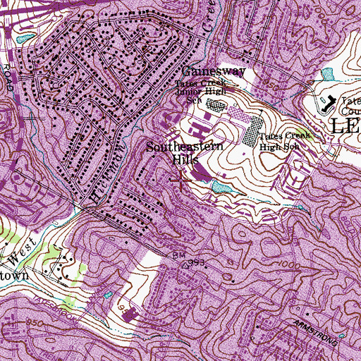 Topographic Map of Southeastern Hills, KY