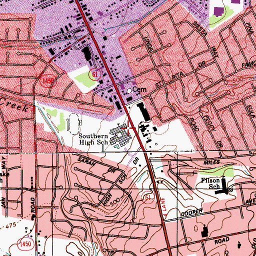 Topographic Map of Southern High School, KY