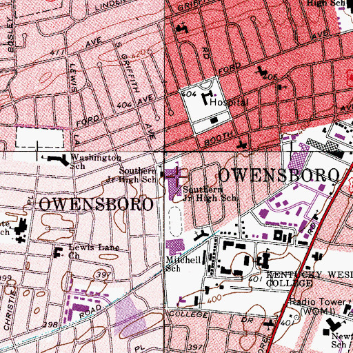 Topographic Map of Southern Junior High School, KY