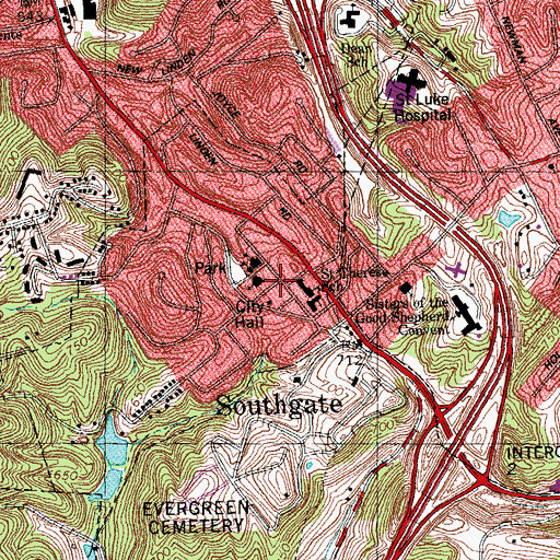 Topographic Map of Southgate, KY