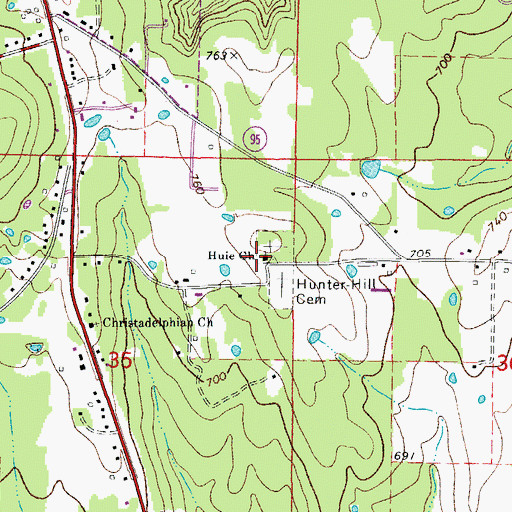 Topographic Map of Huie Church, AR
