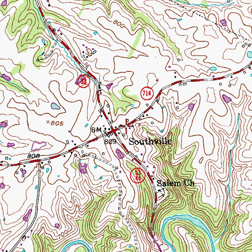 Topographic Map of Southville, KY