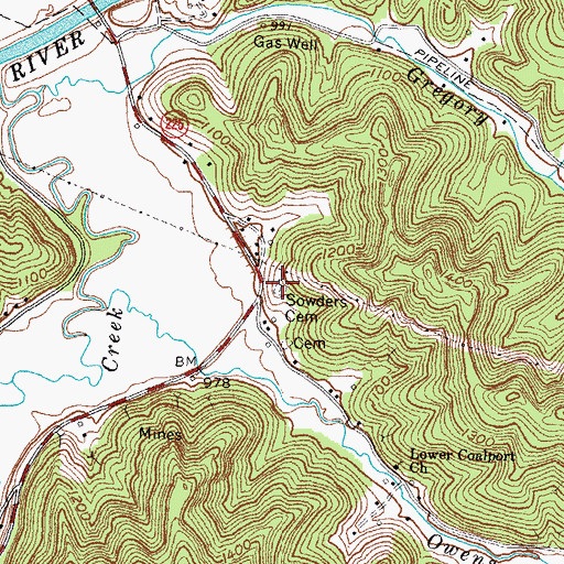 Topographic Map of Sowders Cemetery, KY