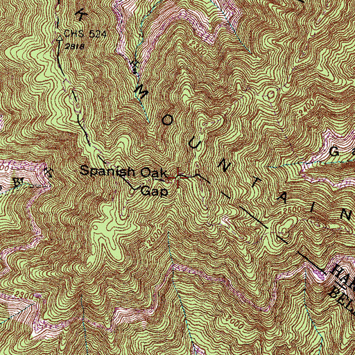 Topographic Map of Spanish Oak Gap, KY