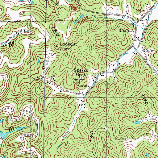 Topographic Map of Sparks Cemetery, KY