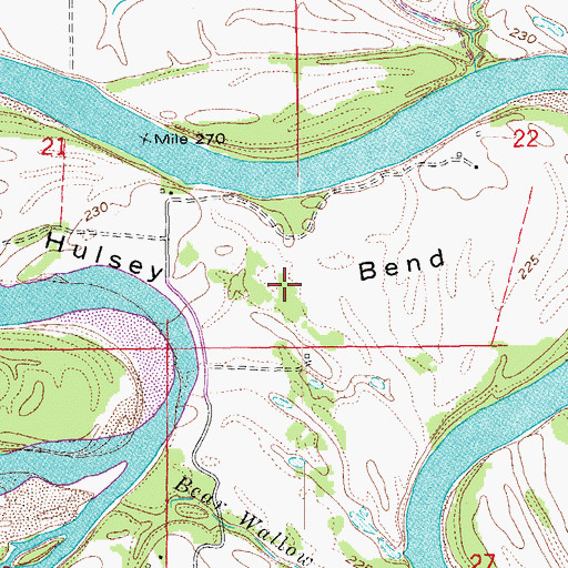 Topographic Map of Hulsey Bend, AR
