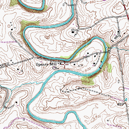 Topographic Map of Spears Mill Church, KY