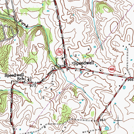 Topographic Map of Speedwell, KY