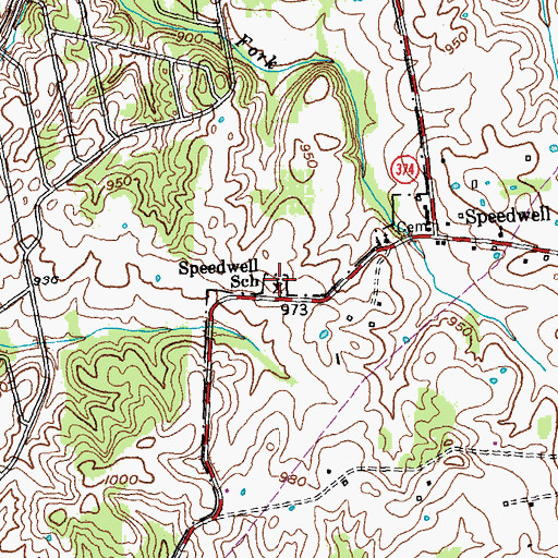 Topographic Map of Speedwell School, KY