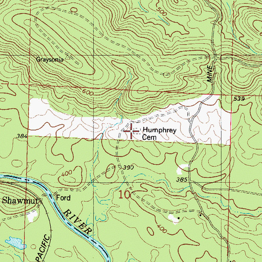 Topographic Map of Humphrey Cemetery, AR