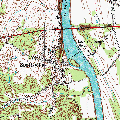 Topographic Map of Spottsville, KY