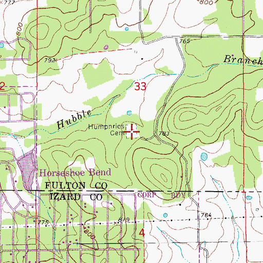 Topographic Map of Humphries Cemetery, AR