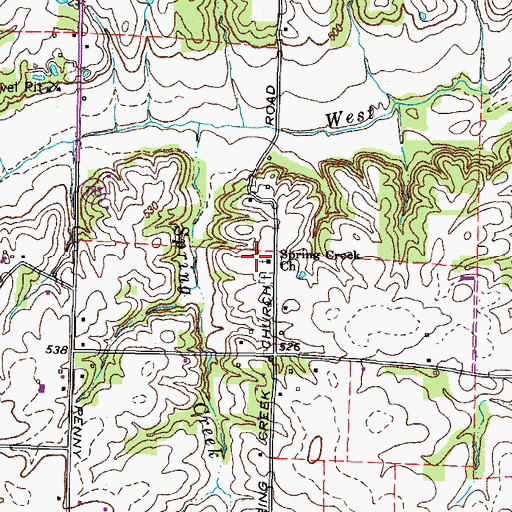Topographic Map of Spring Creek Church, KY
