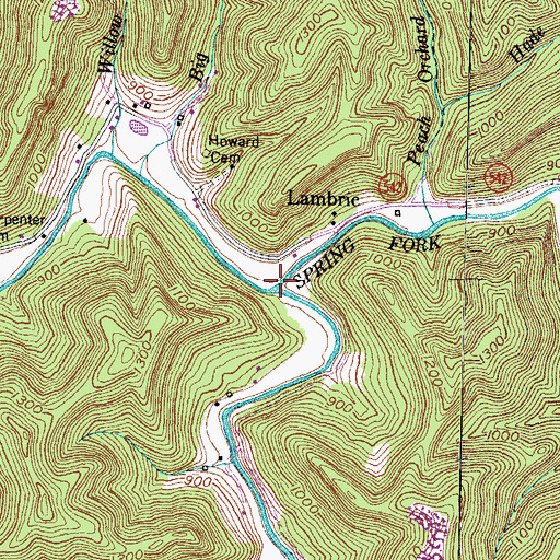 Topographic Map of Spring Fork Quicksand Creek, KY
