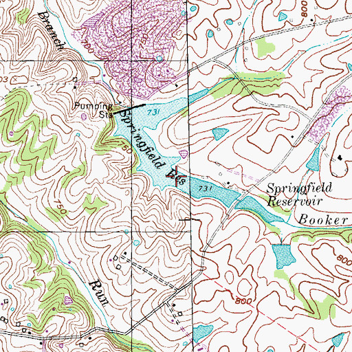 Topographic Map of Springfield Reservoir, KY