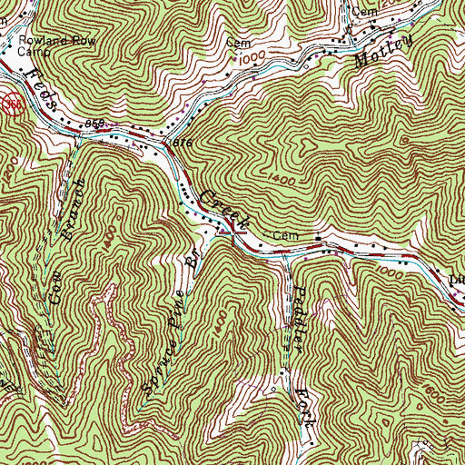 Topographic Map of Spruce Pine Branch, KY