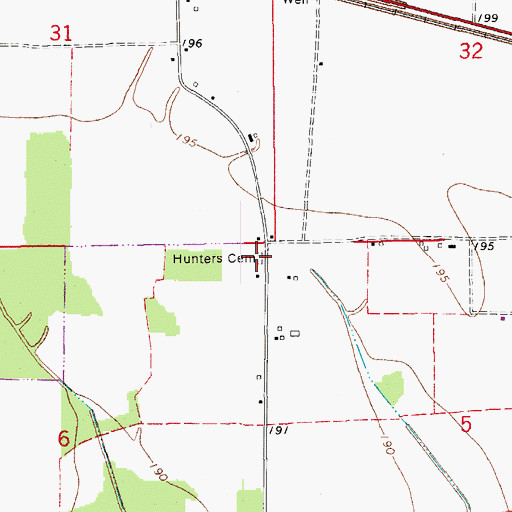 Topographic Map of Hunters Cemetery, AR