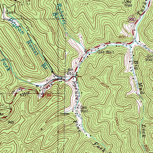 Topographic Map of Spruce Pine Fork, KY