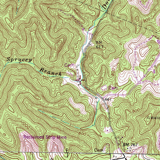 Topographic Map of Sprucey Branch, KY