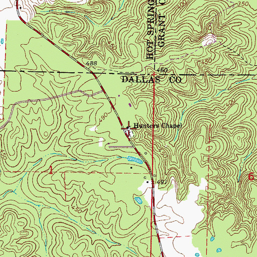 Topographic Map of Hunters Chapel, AR