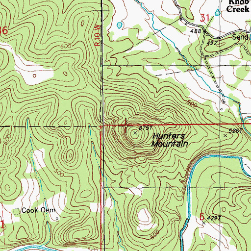 Topographic Map of Hunters Mountain, AR