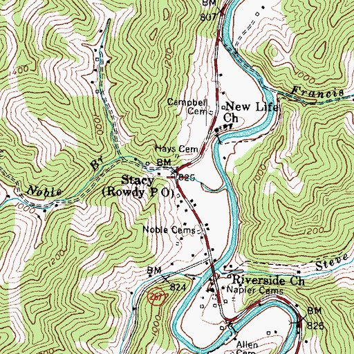 Topographic Map of Stacy, KY