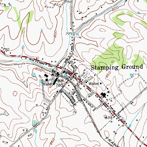 Topographic Map of Stamping Ground, KY