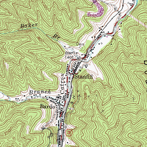 Topographic Map of Stanfill, KY